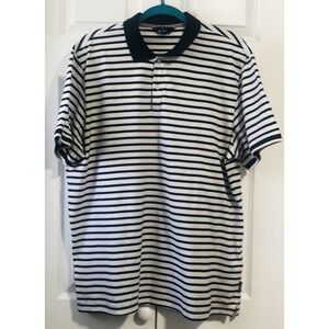 Ben Sherman Navy Blue White Striped Polo Shirt XL Retro Mod Cotton